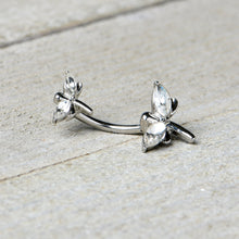 将图片加载到图库查看器，Clear Gem Simple Stylized Dragonfly Double Mount Belly Ring

