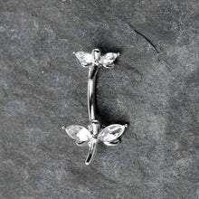 将图片加载到图库查看器，Clear Gem Simple Stylized Dragonfly Double Mount Belly Ring
