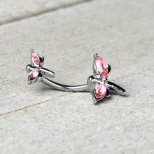 Load image into Gallery viewer, Pink Gem Simple Stylized Dragonfly Double Mount Belly Ring
