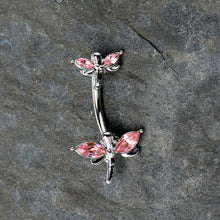 Load image into Gallery viewer, Pink Gem Simple Stylized Dragonfly Double Mount Belly Ring
