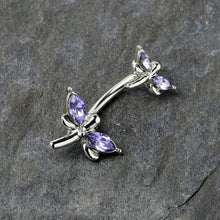 将图片加载到图库查看器，Purple Gem Simple Stylized Dragonfly Double Mount Belly Ring
