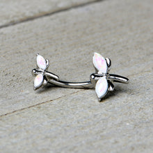 将图片加载到图库查看器，White Opalescent Simple Stylized Dragonfly Double Mount Belly Ring
