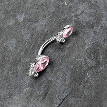 将图片加载到图库查看器，Pink Gem Art Deco Ovals Double Mount Belly Ring
