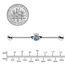 Load image into Gallery viewer, 14G Blue Gem Bee Beautiful Insect Industrial Barbell 38mm
