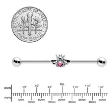 Load image into Gallery viewer, 14G Pink Gem Bee Beautiful Insect Industrial Barbell 38mm
