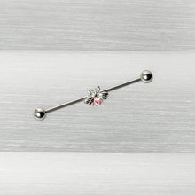 Load image into Gallery viewer, 14G Pink Gem Bee Beautiful Insect Industrial Barbell 38mm
