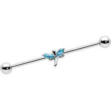 Load image into Gallery viewer, 14G Blue Gem Simple Stylized Dragonfly Industrial Barbell 38mm
