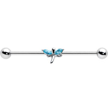 Load image into Gallery viewer, 14G Blue Gem Simple Stylized Dragonfly Industrial Barbell 38mm
