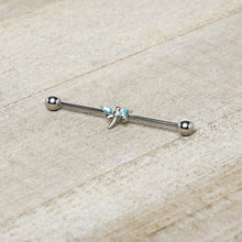 Load image into Gallery viewer, 14G Blue Gem Simple Stylized Dragonfly Industrial Barbell 38mm
