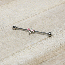 Load image into Gallery viewer, 14G Pink Gem Simple Stylized Dragonfly Industrial Barbell 38mm
