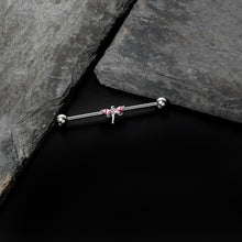 Load image into Gallery viewer, 14G Pink Gem Simple Stylized Dragonfly Industrial Barbell 38mm
