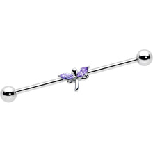 将图片加载到图库查看器，14G Purple Gem Simple Stylized Dragonfly Industrial Barbell 38mm
