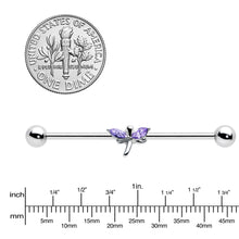 将图片加载到图库查看器，14G Purple Gem Simple Stylized Dragonfly Industrial Barbell 38mm
