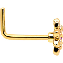 Load image into Gallery viewer, 20G 7mm Pink Gem Gold Tone Starry Flower L Shape Nose Ring
