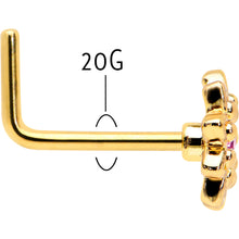 Load image into Gallery viewer, 20G 7mm Pink Gem Gold Tone Starry Flower L Shape Nose Ring

