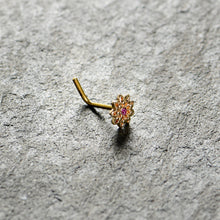 Load image into Gallery viewer, 20G 7mm Pink Gem Gold Tone Starry Flower L Shape Nose Ring
