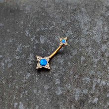 Load image into Gallery viewer, Blue Synthetic Opal Gold Tone Rhombus Duo Double Mount Belly Ring
