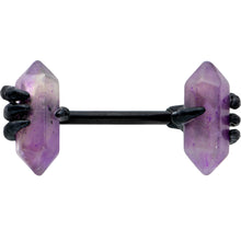 Load image into Gallery viewer, 14G 9/16 Purple Amethyst Black Claw Obelisk Barbell Nipple Ring Set
