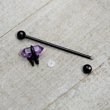 Load image into Gallery viewer, 14G Purple Amethyst Black Claw Industrial Barbell 38mm
