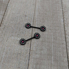 Load image into Gallery viewer, 14G 9/16 Clear Gem Black Midnight Flower Barbell Nipple Ring Set
