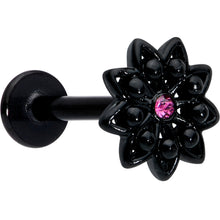 Load image into Gallery viewer, 16G 5/16 Pink Gem Black Midnight Flower Labret Monroe Tragus
