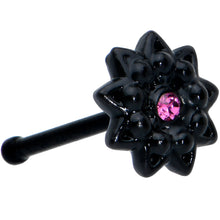Load image into Gallery viewer, 20G 1/4 Pink Gem Black Starry Flower Halloween Nose Bone
