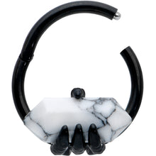 将图片加载到图库查看器，16G 3/8 White Howlite Black Claw Obelisk Hinged Segment Ring
