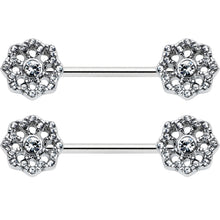 Load image into Gallery viewer, 14G 9/16 Clear Gem Epic Fabulous Flower Barbell Nipple Ring Set
