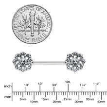 Load image into Gallery viewer, 14G 9/16 Clear Gem Epic Fabulous Flower Barbell Nipple Ring Set
