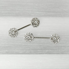 Load image into Gallery viewer, 14G 9/16 Clear Gem Epic Fabulous Flower Barbell Nipple Ring Set
