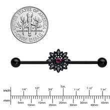 Load image into Gallery viewer, 14G Clear Pink Gem Black Midnight Flower Industrial Barbell 38mm
