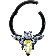Load image into Gallery viewer, 16G 3/8 Yellow Clear Gem Black Butterfly Hinged Segment Ring
