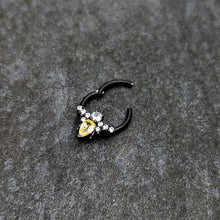 Load image into Gallery viewer, 16G 3/8 Yellow Clear Gem Black Butterfly Hinged Segment Ring
