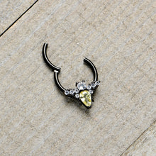 Load image into Gallery viewer, 16G 3/8 Yellow Clear Gem Black Butterfly Hinged Segment Ring
