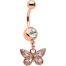 Load image into Gallery viewer, Clear Gem Rose Gold Tone Baroque Butterfly Rococo Dangle Belly Ring
