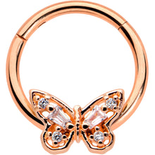 Load image into Gallery viewer, 16G 3/8 Clear Gem Rosy Tone Baroque Butterfly Hinged Segment Ring
