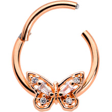 Load image into Gallery viewer, 16G 3/8 Clear Gem Rosy Tone Baroque Butterfly Hinged Segment Ring
