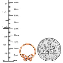 Load image into Gallery viewer, 16G 3/8 Clear Gem Rosy Tone Baroque Butterfly Hinged Segment Ring
