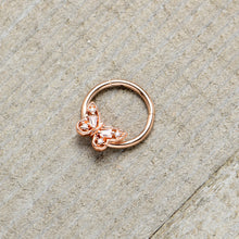 Load image into Gallery viewer, 16G 3/8 Clear Gem Rosy Tone Baroque Butterfly Hinged Segment Ring
