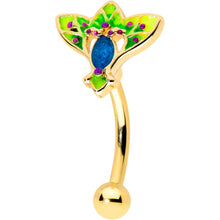 Load image into Gallery viewer, 16G 5/16 Blue Gem Gold Tone Tropic Fan Curved Eyebrow Ring
