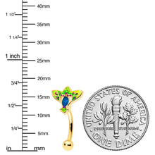Load image into Gallery viewer, 16G 5/16 Blue Gem Gold Tone Tropic Fan Curved Eyebrow Ring
