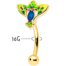 Load image into Gallery viewer, 16G 5/16 Blue Gem Gold Tone Tropic Fan Curved Eyebrow Ring
