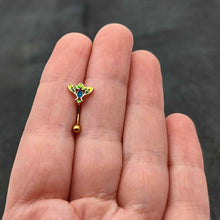 Load image into Gallery viewer, 16G 5/16 Blue Gem Gold Tone Tropic Fan Curved Eyebrow Ring
