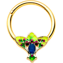 Load image into Gallery viewer, 16G 3/8 Blue Gem Gold Tone Tropic Fan Hinged Segment Ring
