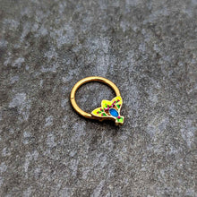 Load image into Gallery viewer, 16G 3/8 Blue Gem Gold Tone Tropic Fan Hinged Segment Ring
