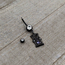Load image into Gallery viewer, Clear Purple Gem Black Goth Heart Skulls Hourglass Dangle Belly Ring

