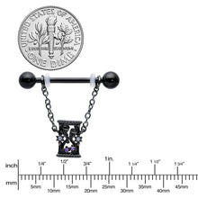 将图片加载到图库查看器，14G 5/8 Purple Gem Black Goth Hourglass Chain Dangle Nipple Ring Set
