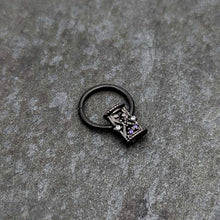 Load image into Gallery viewer, 16G 3/8 Purple Gem Black Heart Goth Hourglass Hinged Segment Ring
