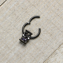 Load image into Gallery viewer, 16G 3/8 Purple Gem Black Heart Goth Hourglass Hinged Segment Ring
