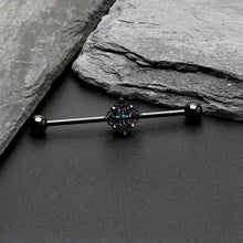 Load image into Gallery viewer, 14G Blue Gem Black Lacy Rhombus Industrial Barbell 38mm
